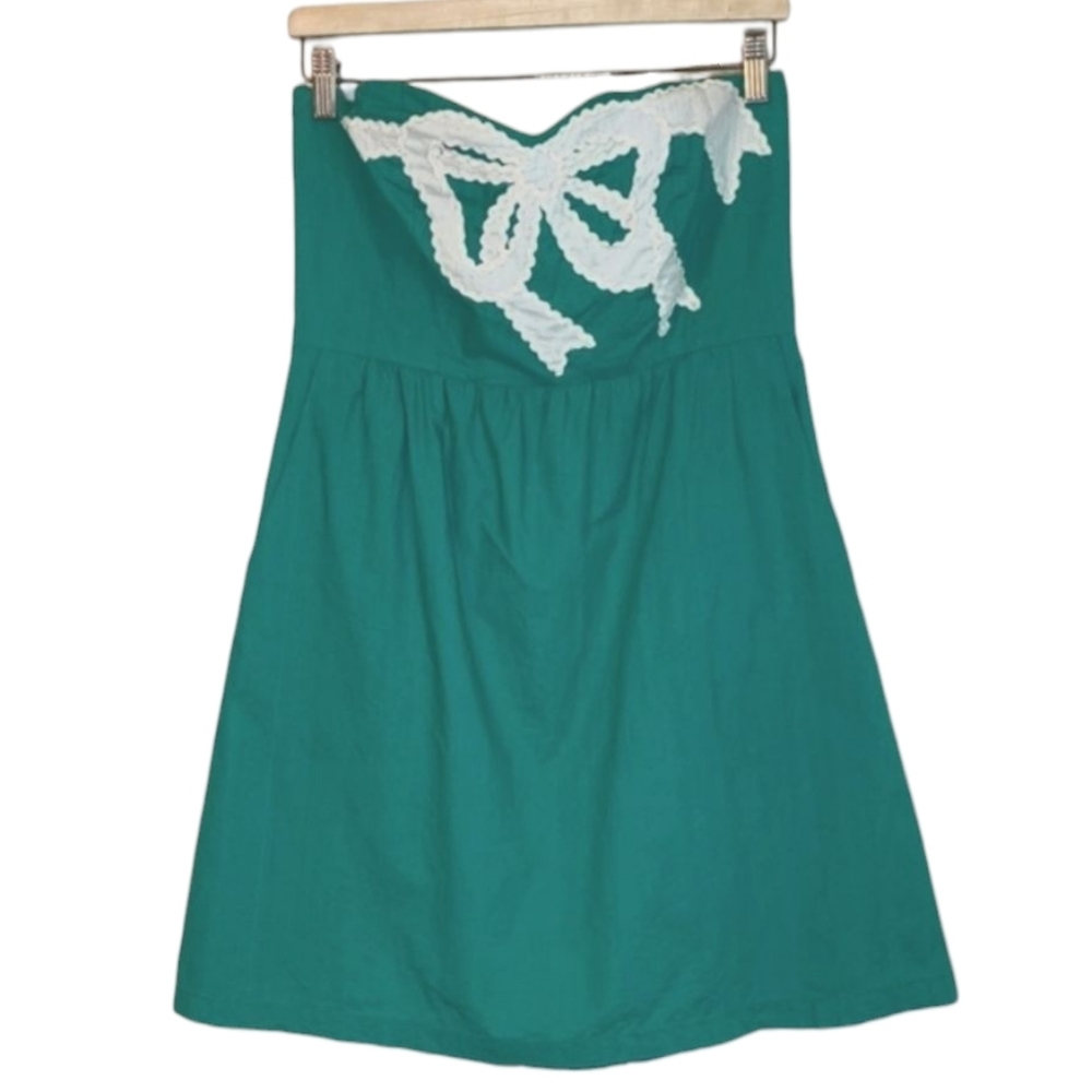 Judith March | Teal Dress w|ivory Bow Accent & Pockets